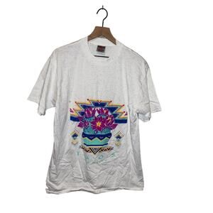 90s Vintage Oneita Taos NM New Mexico Flower Native American Test Print Shirt VT